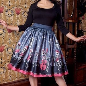 XS Pinup Couture Dancing Skeleton Print Skirt